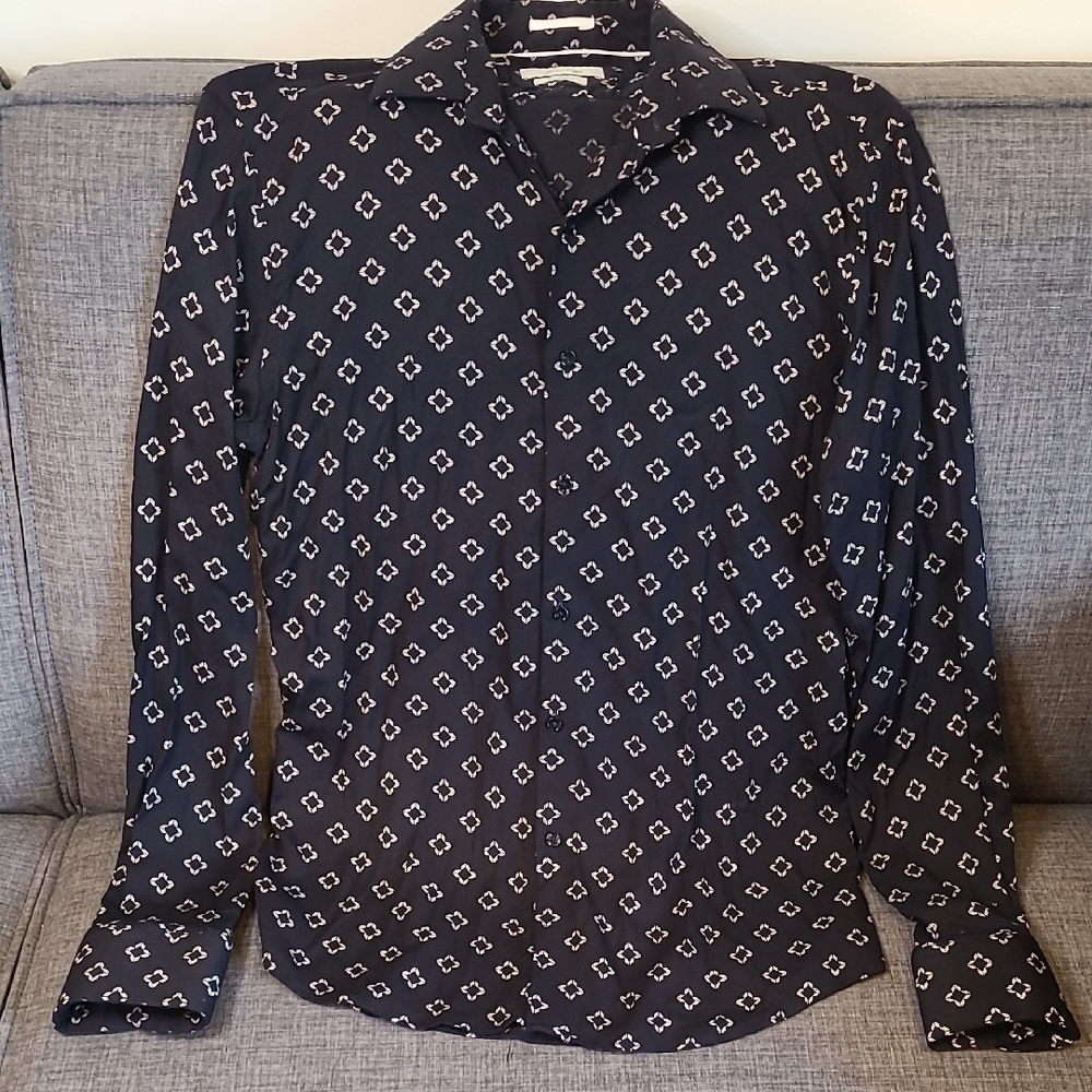 Navy Patterned Men's Dress Shirt